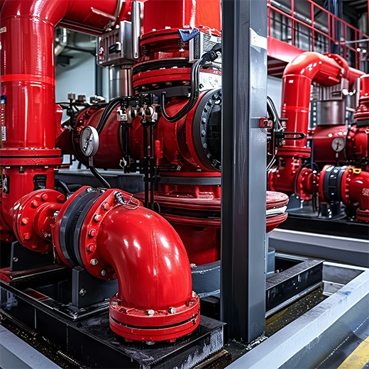 a large red pipes and valves