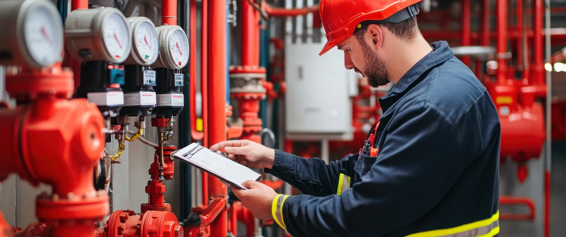 inspectors testing fire safety equipment such as alarms